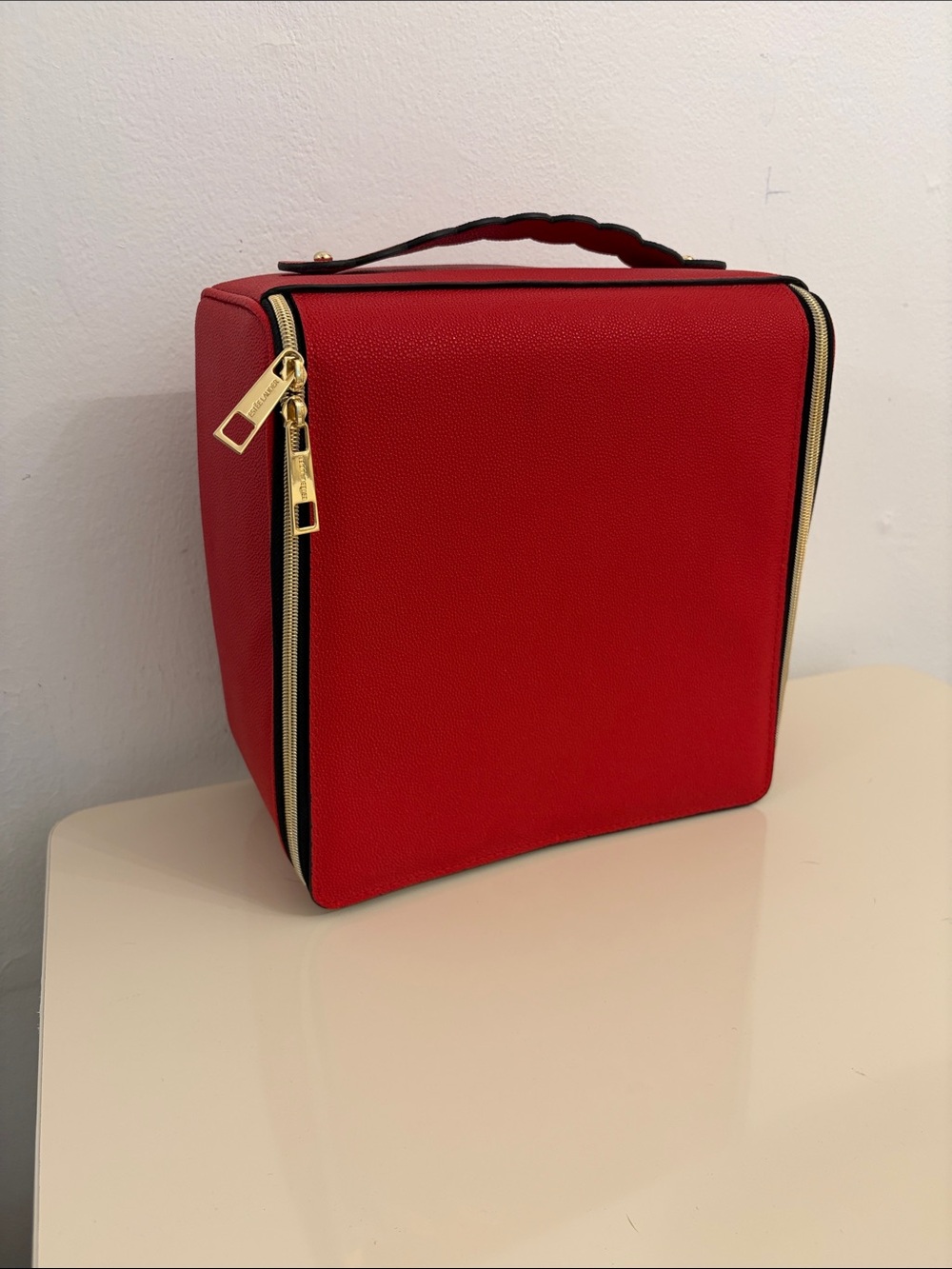 Estee Lauder Red Cosmetic Train Case with Gold Hardware